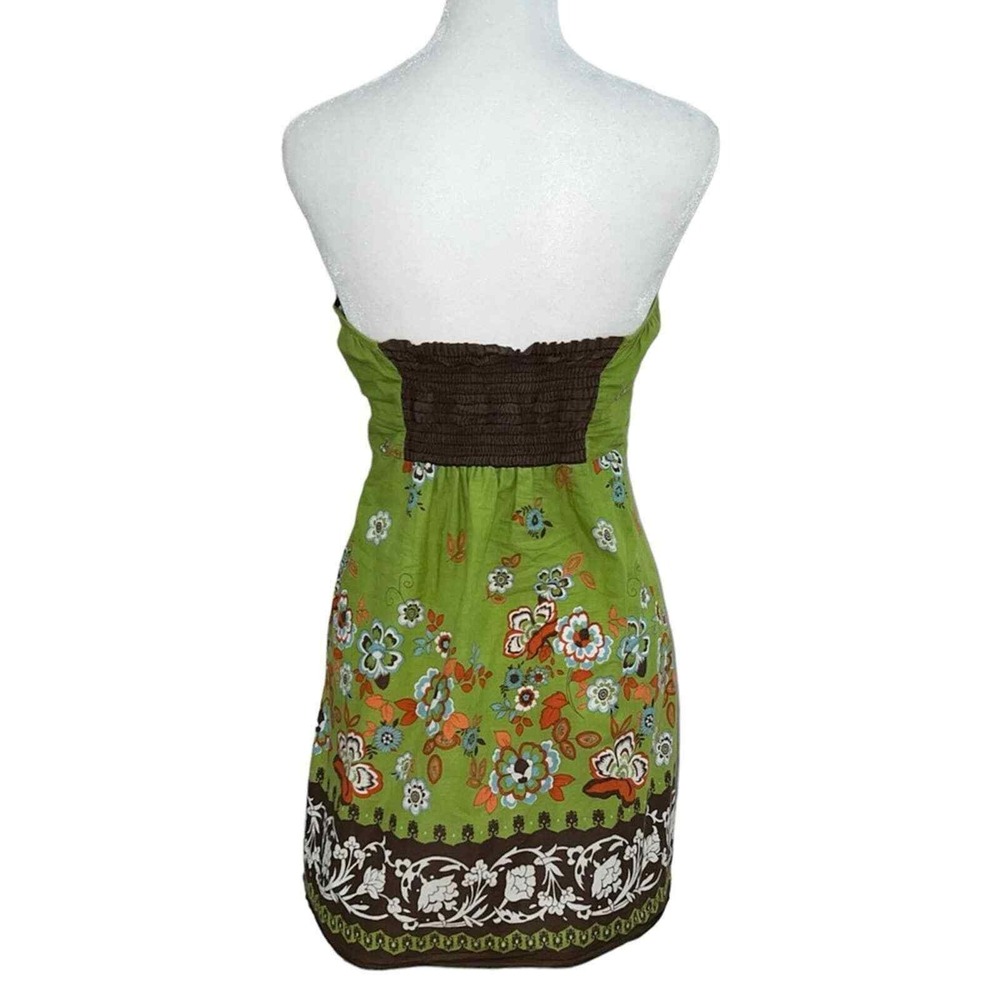 Agaci Too Strapless Mini Dress Womens Medium Green Floral Smocked Boho Cotton - Picture 5 of 6